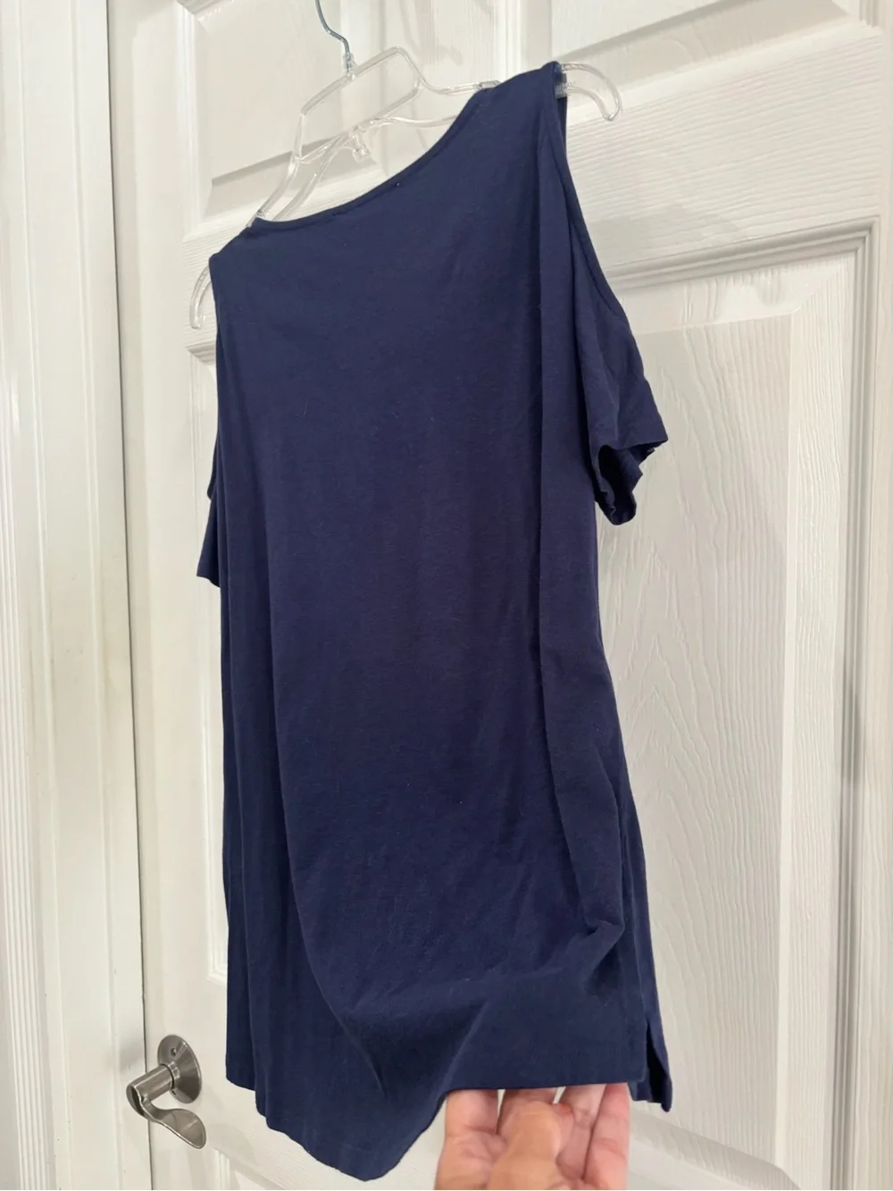 Michael Kors Navy Cold-Shoulder V-Neck Tee with Gold Hardware